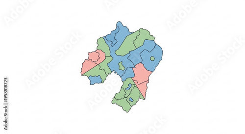 Colorful map of africa with various regions highlighted in blue green and pink on a white background for geographic and educational purposes