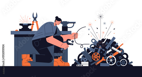 Creative Blacksmith Forging Metal Creates Sparks With Industrial Tools