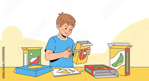 Creative Boy Crafts with Recycled Cardboard Boxes and Scissors