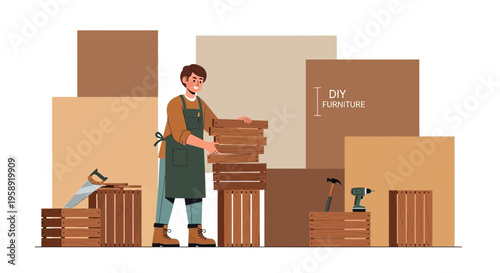 Creative Carpenter Assembles Wooden Furniture With Tools For DIY Projects