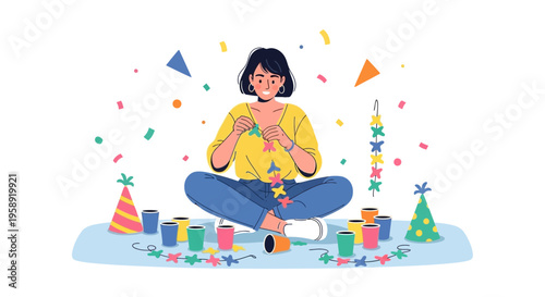 Creative Celebration Preparation Young Woman Crafting Festive Decorations