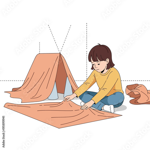 Creative Child Building Indoor Fort With Blanket And Furniture