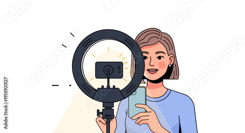 Creative Content Creator Filming With Ring Light And Smartphone