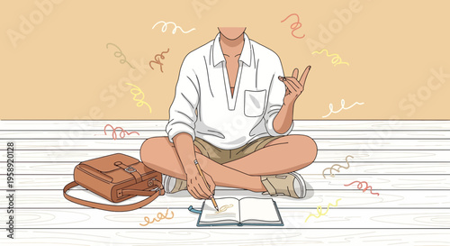 Creative Contemplation By A Young Individual With A Satchel And Notebook