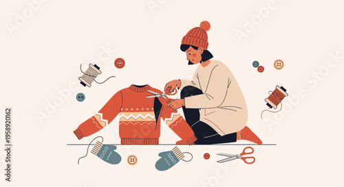 Creative Crafting Process Of Repurposing Old Clothes Into New Apparel