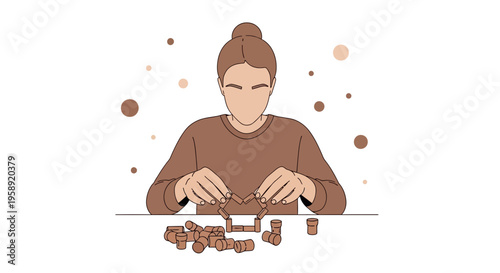 Creative Hands Constructing Architectural Shapes With Small Cylinders