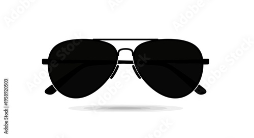 Black aviator sunglasses on white background with subtle shadow