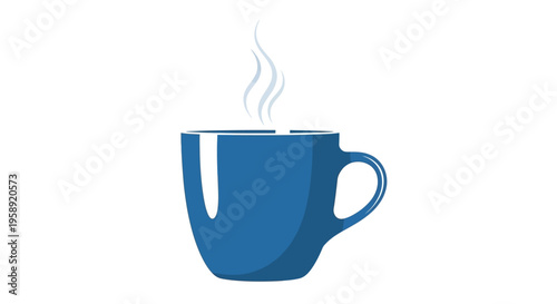 Blue coffee mug with rising steam flat design illustration