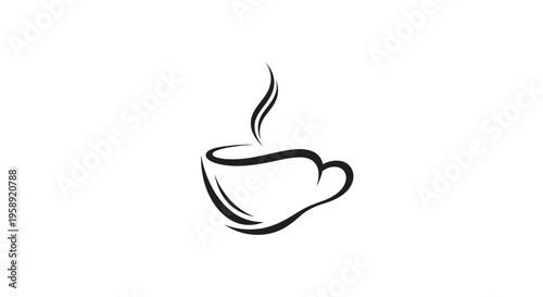 Elegant line art coffee mug with rising steam