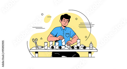 Creative Person Engaged In Crafting With Recycled Materials