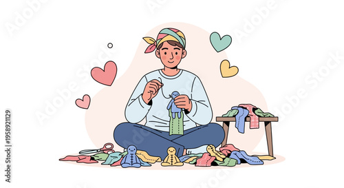 Creative Person Sewing Handmade Plush Toys With Fabric And Needle