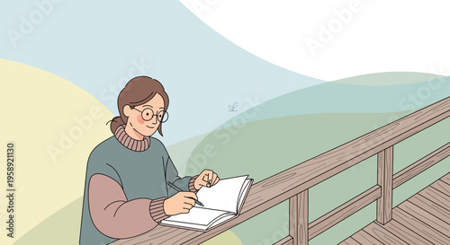 Creative Person Sketching Notes Outdoors While Enjoying Scenic Views
