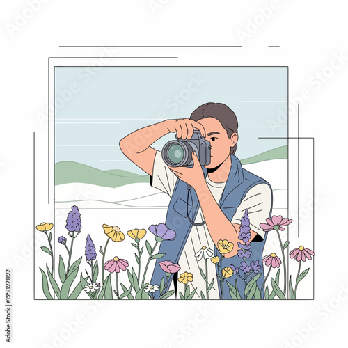 Creative Photographer Capturing Nature's Beauty Amidst Blooming Fields