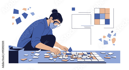 Creative Puzzle Solver Engaged in Mindful Activity