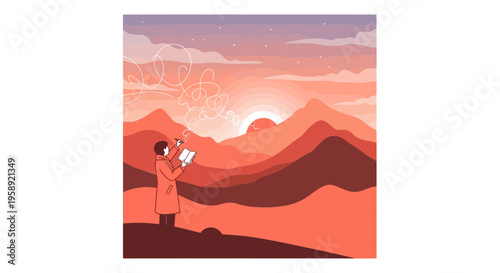 Creative Soul Embraces Majestic Sunset While Jotting Down Thoughts