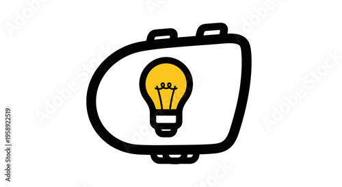 A simple black and white line art illustration of a lightbulb inside a rounded rectangular shape