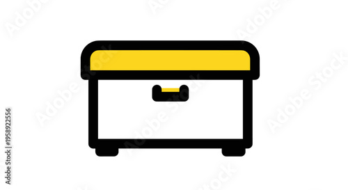 A minimalist vector icon of a rectangular storage box with a vibrant yellow lid on white background