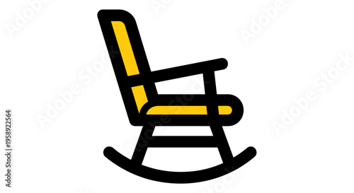 A flat vector icon illustration of a yellow rocking chair isolated on a clean white background