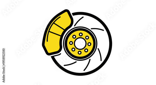 A vibrant yellow automotive brake rotor and caliper icon isolated on a clean white background area