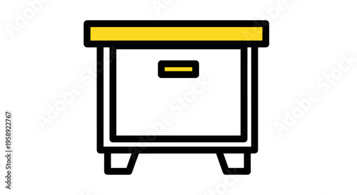 A minimalist vector illustration of a bedside nightstand with a yellow top and dark frame lines