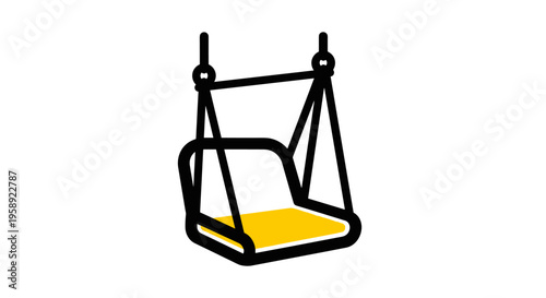 A simple graphic illustration of a playground swing seat featuring bold black outlines and yellow