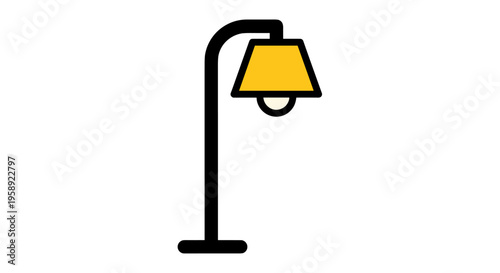 Minimalist vector illustration of a modern floor lamp with a bright yellow conical lampshade