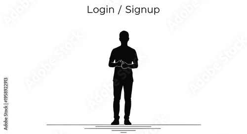 Silhouette of a person with hands clasped above a line and text
