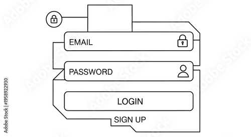 Foto Minimalist line art depicting a login or signup form with email and password fie
