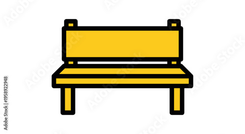 A simple yellow park bench icon with a bold black outline isolated on a plain white background