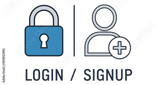Login and signup icons with padlock and user plus symbol displayed