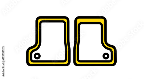 A pair of custom car floor mats featuring a black surface with a vibrant yellow border trim design