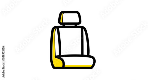 A minimalist flat vector icon illustration of a car seat with a yellow accent on white background