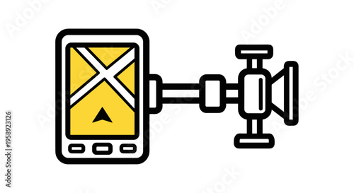 A black and white line art icon representing a smartphone mounted on a mechanical industrial valve