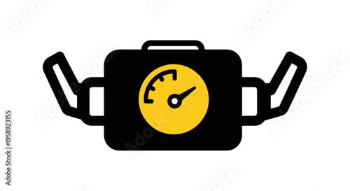 A black and yellow icon depicting a vehicle engine or battery component with a gauge indicator