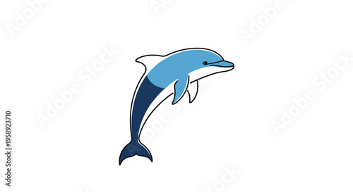 Cartoon dolphin illustration leaping in joyful pose isolated on a stark white background