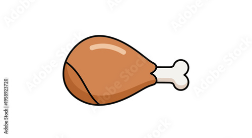 Cartoon Illustration of Roasted Chicken Leg on White Background for Culinary and Food Concepts