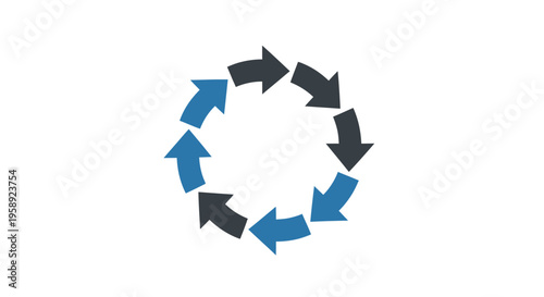 Circular Arrow Diagram Illustrating Iteration, Process, and Flow in a Business Context