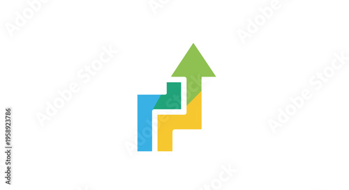 Colorful upward growth and progress graphic symbol with vibrant color palette on white background