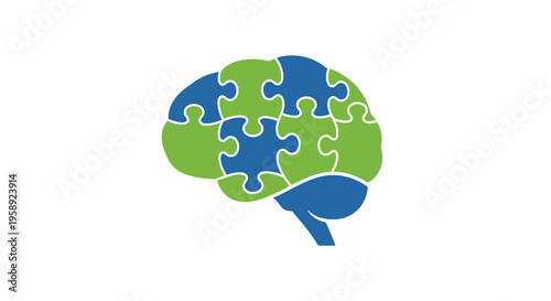Conceptual representation of the brain showcasing cognitive functions and puzzle-solving processes