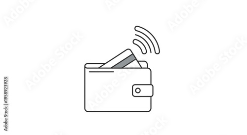 Contactless payment transaction graphic depicting a wallet and credit card with waves