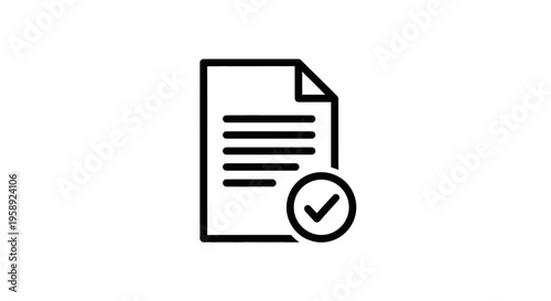 Document Verification Icon Depicting Approval and Task Completion with Checkmark