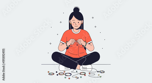 Creative Woman Crafting Bracelets With Beads And String