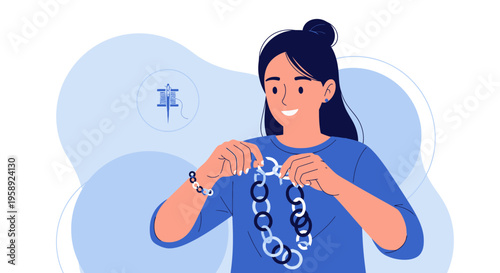 Creative Woman Assembling A Chunky Link Chain Necklace At Home