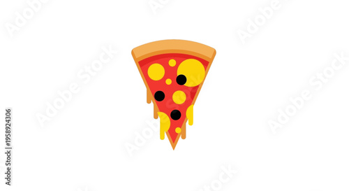 Graphic illustration of a pizza slice with cheese and pepperoni in an isolated setting