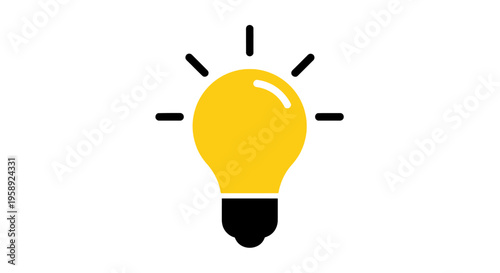 Graphic illustration of a shining lightbulb representing innovation and brilliant ideas on white