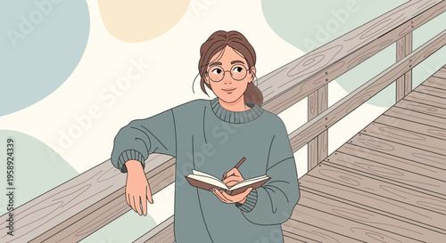 Creative Young Woman Journaling Outdoor Scenic View