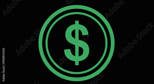Green dollar symbol in a circle on a black background representing financial themes