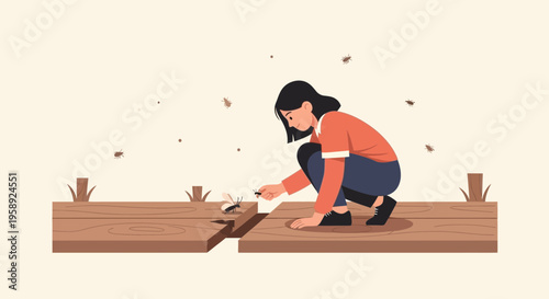 Curious Child Studies Insect Life Up Close In A Minimalist Outdoor Scene