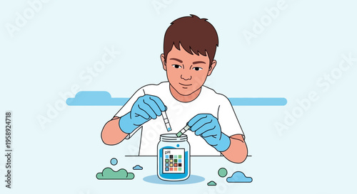 Curious Child Engaged In Science Experiment With Ph Test Strips