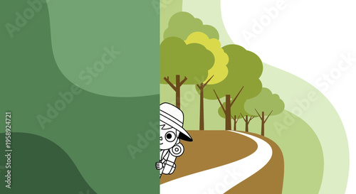 Curious Explorer Peeks From Behind Greenery Onto A Forest Path